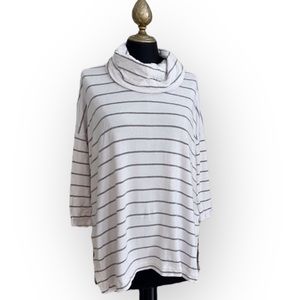 Lou & Grey Sweater Oversized Striped 3/4 Sleeve Cowl Neck White Size Small